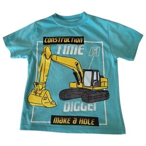 Kids Blue and Yellow Construction Theme Short Sleeve Tee -Size 4